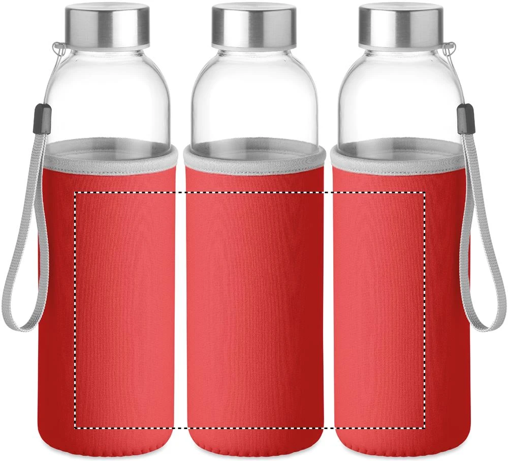 Sklenená fľaša 500 ml – červená – tlačová plocha – POUCH T1