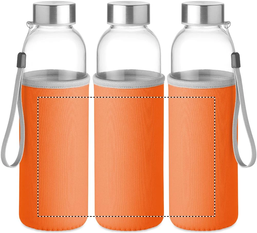 Sklenená fľaša 500 ml – oranžová – tlačová plocha – POUCH T1
