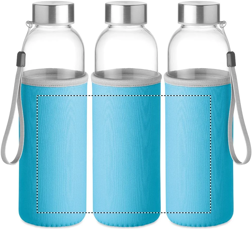 Sklenená fľaša 500 ml – tyrkysová – tlačová plocha – POUCH T1