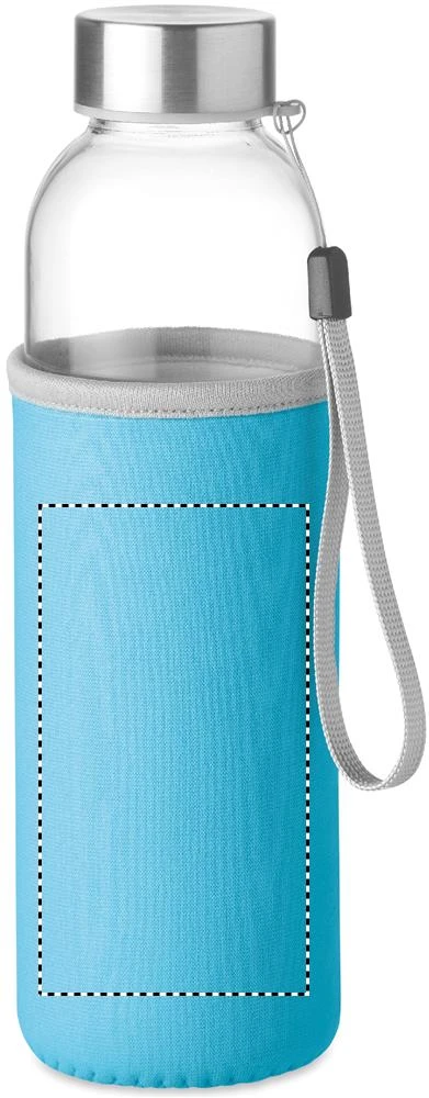 Sklenená fľaša 500 ml – tyrkysová – tlačová plocha – Puzdro