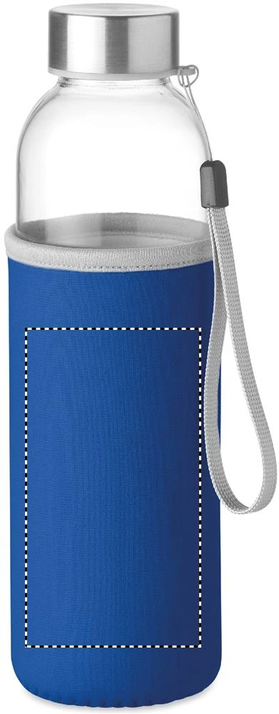 Sklenená fľaša 500 ml – královská modř – tlačová plocha – Puzdro