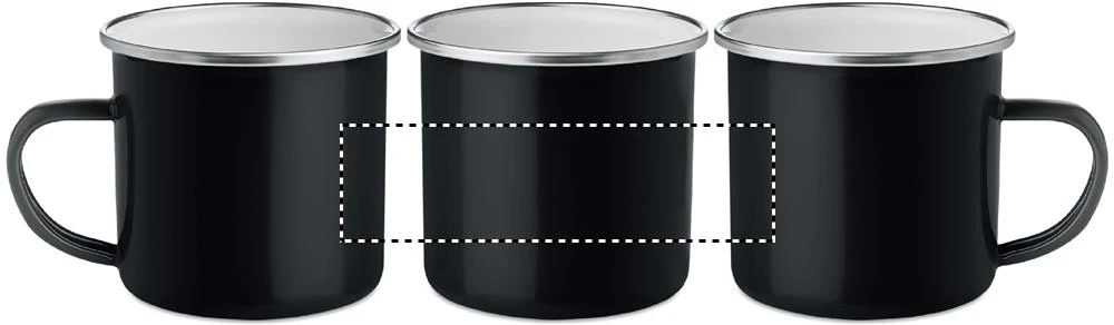 Kovový hrnček zo smalt. vrstvou. – černá – tlačová plocha – Dookola (rotačná sieťotlač)