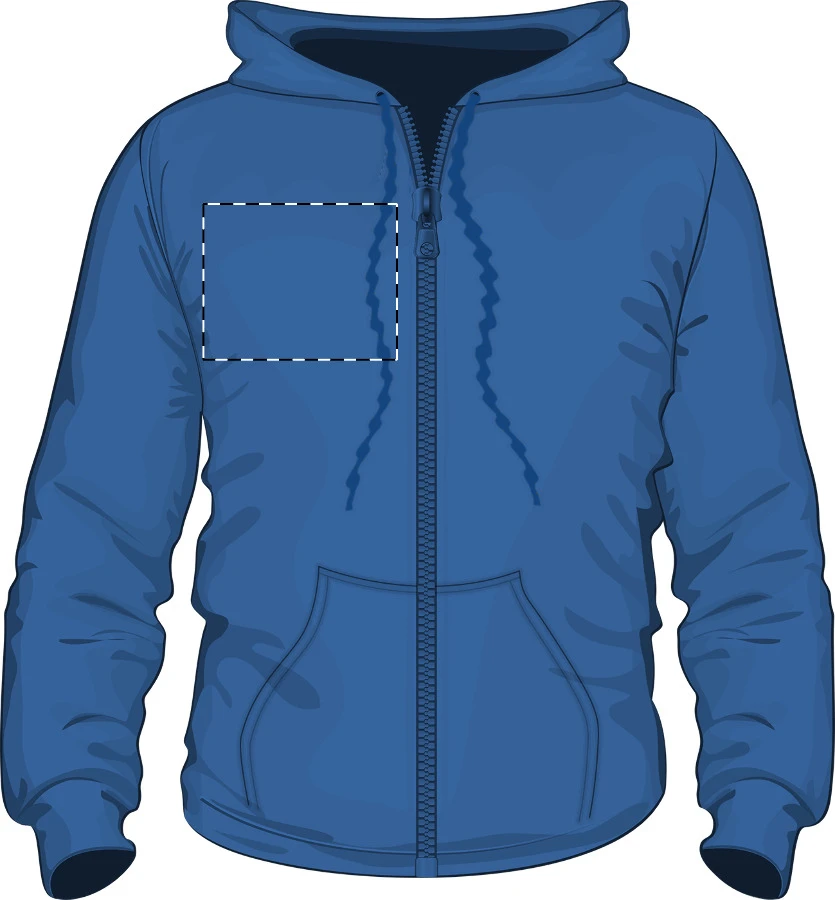 GI18600 mikina s kapucňou na zips - Gildan – blue – tlačová plocha – Pravá hruď