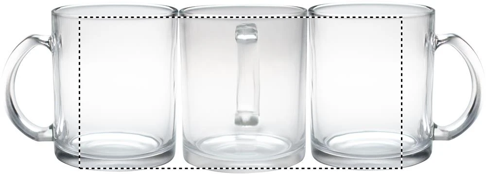 Sklenený hrnček 300ml sublimačný – transparentní – tlačová plocha – SIDE TS