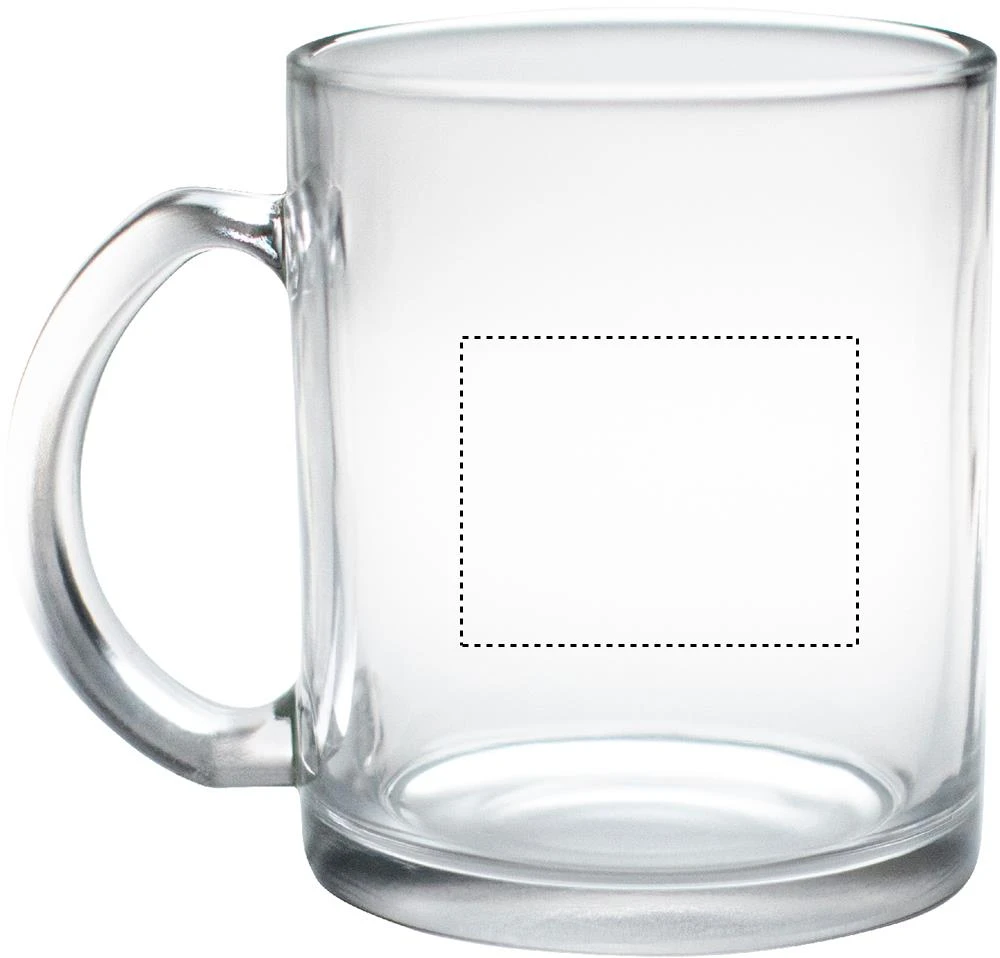 Sklenený hrnček 300ml sublimačný – transparentní – tlačová plocha – Pre ľavákov
