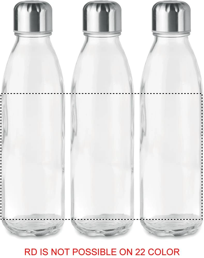 Sklenená fľaša na pitie, 650ml – transparentní – tlačová plocha – Dookola 360°
