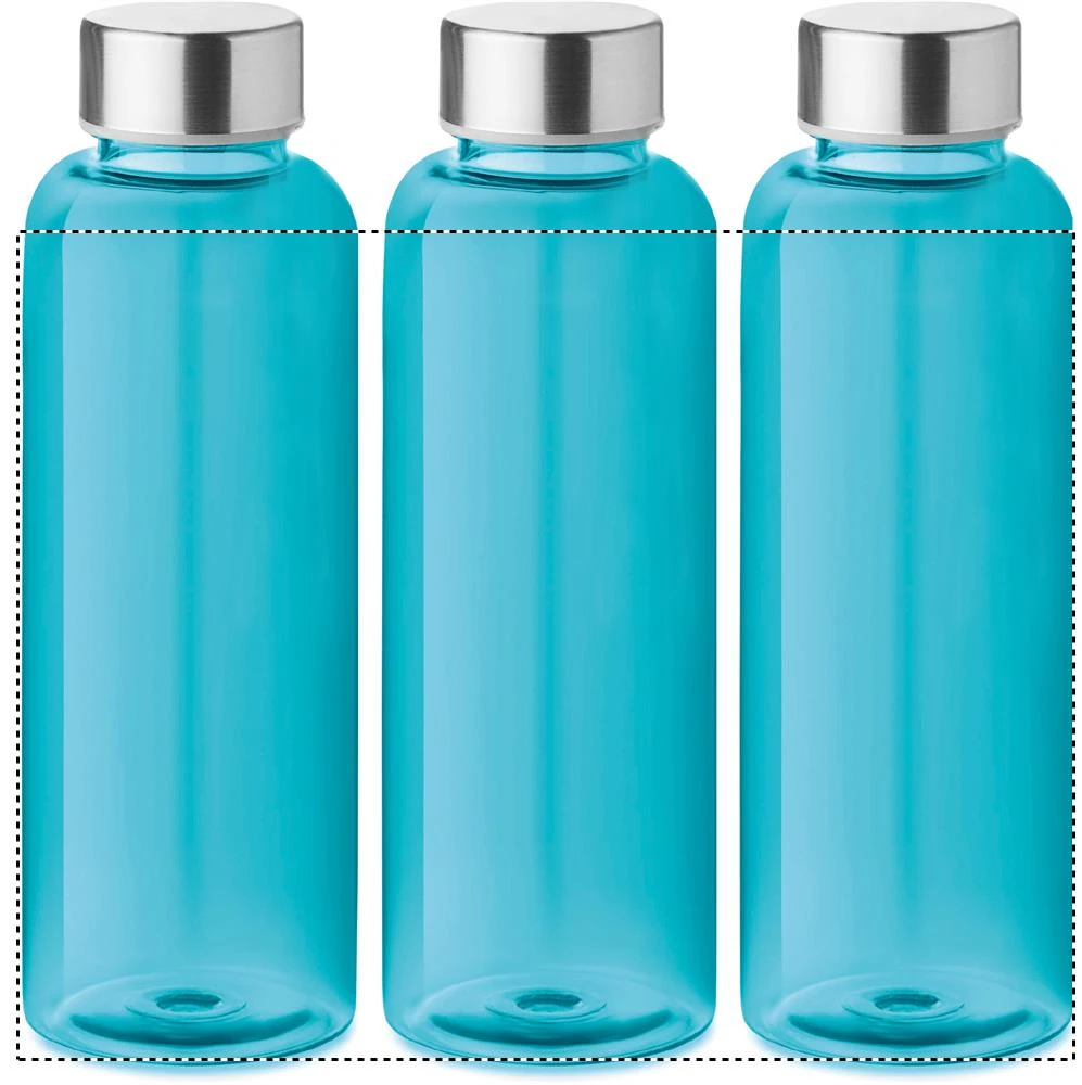 RPET fľaška 500ml – transparentní modrá – tlačová plocha – Dookola 360° – digitálna tlač