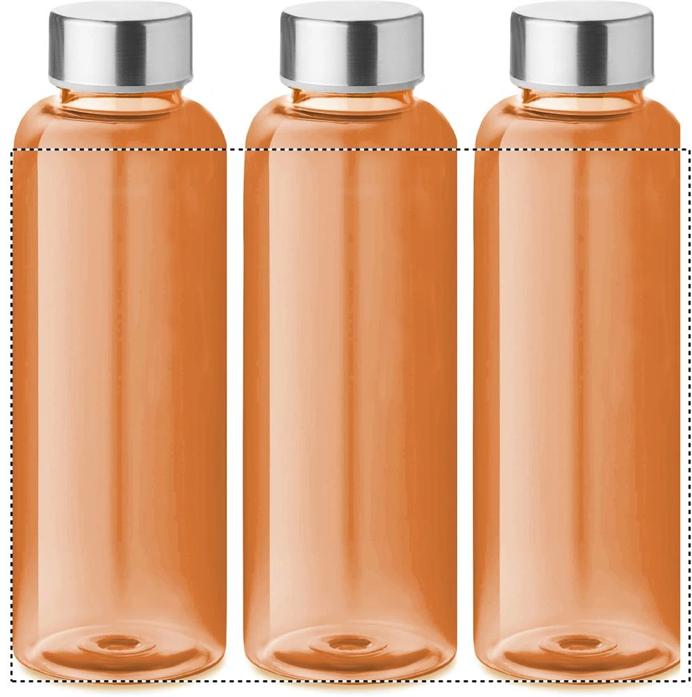 RPET fľaška 500ml – transparentní oranžová – tlačová plocha – Dookola 360° – digitálna tlač
