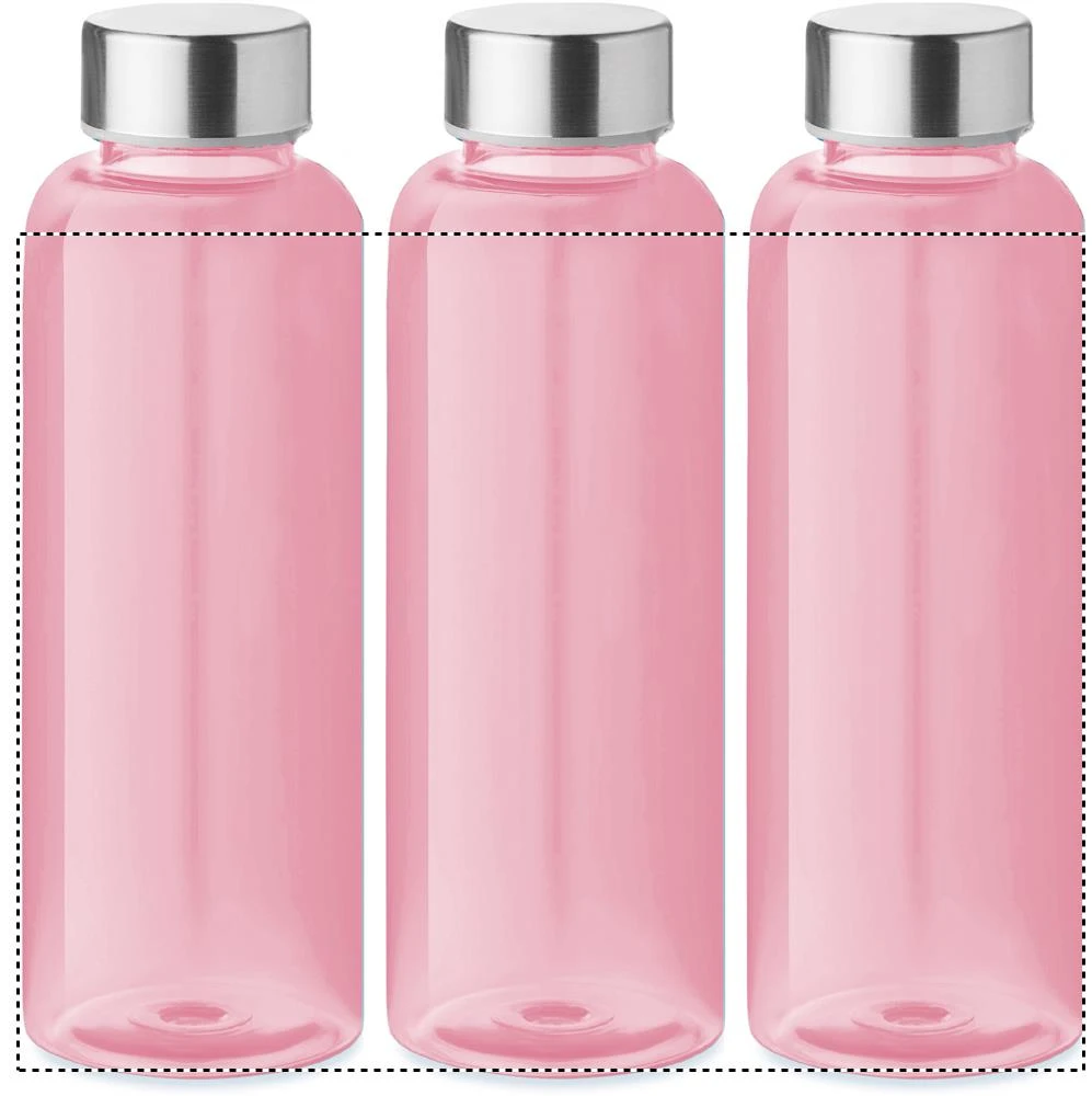 RPET fľaška 500ml – transparentní růžová – tlačová plocha – Dookola 360° – digitálna tlač