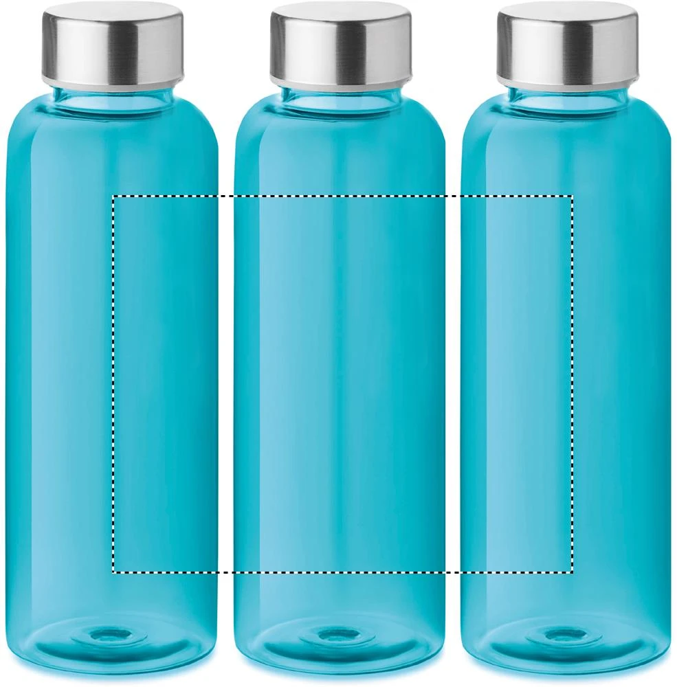 RPET fľaška 500ml – transparentní modrá – tlačová plocha – Dookola (rotačná sieťotlač)