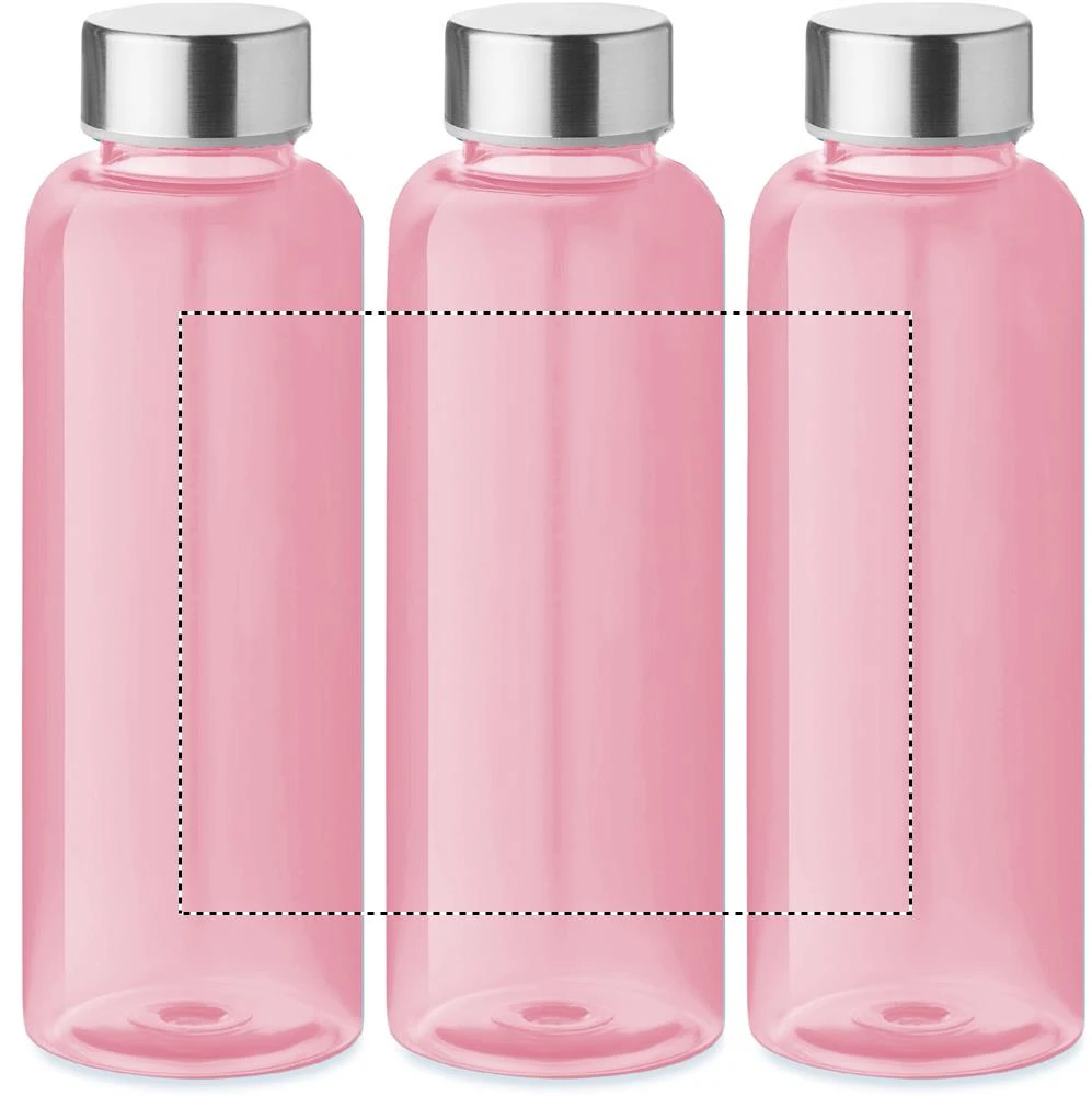 RPET fľaška 500ml – transparentní růžová – tlačová plocha – Dookola (rotačná sieťotlač)