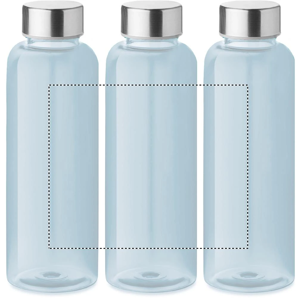 RPET fľaška 500ml – transparentní světle modrá – tlačová plocha – Dookola (rotačná sieťotlač)