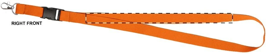 Devent šnúrka na krk – orange – tlačová plocha – Pravá stuha - predná strana