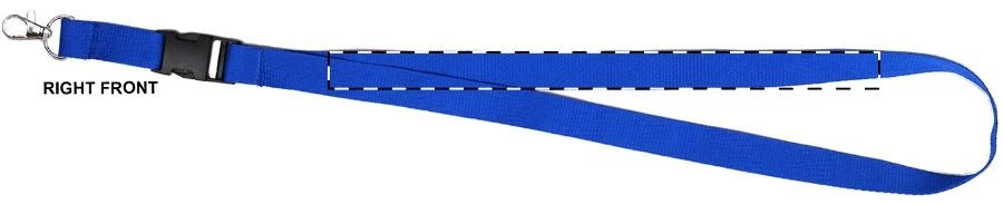 Devent šnúrka na krk – blue – tlačová plocha – Pravá stuha - predná strana