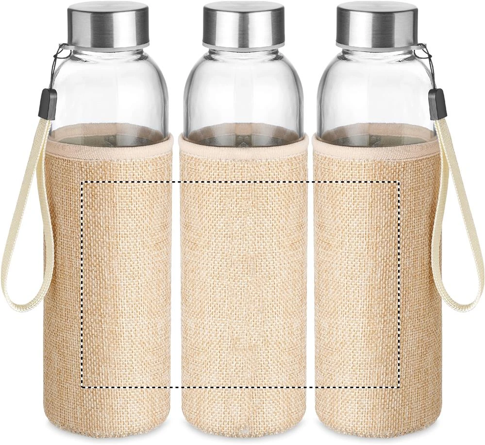 Sklenená fľaša v puzdre – béžová – tlačová plocha – POUCH T1