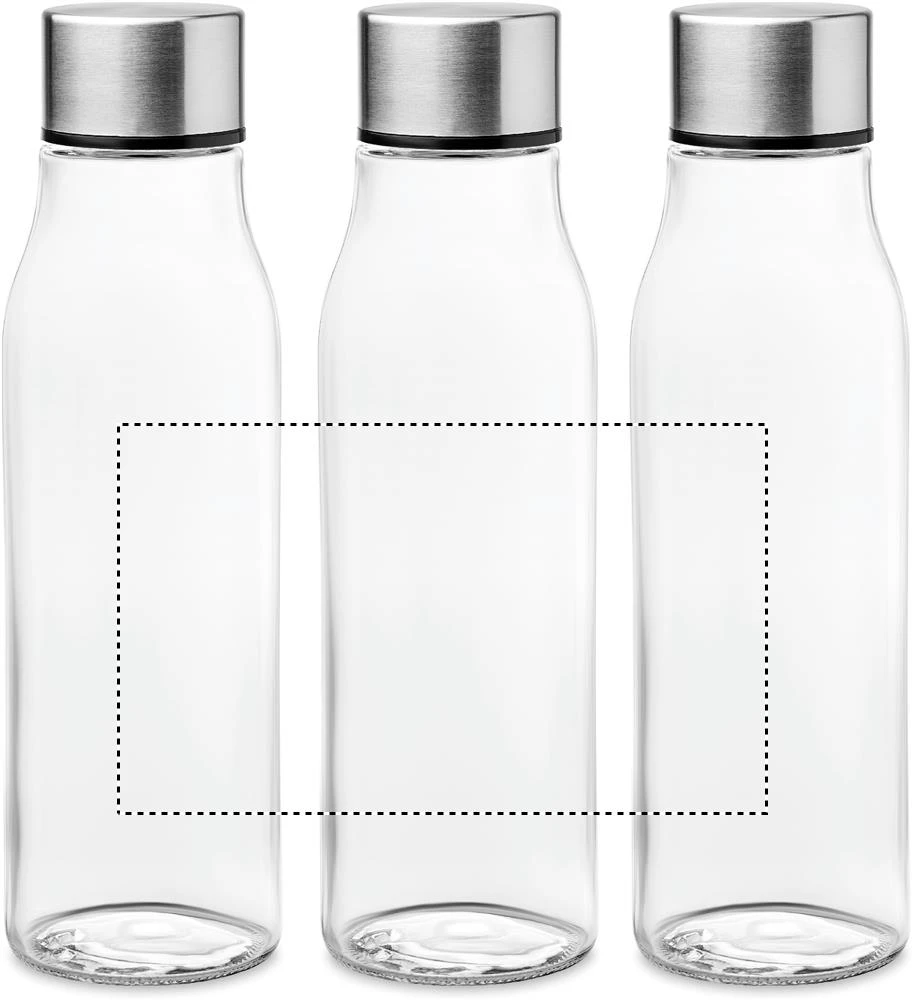 Sklenená 500 ml fľaša na pitie – transparentní – tlačová plocha – Dookola (rotačná sieťotlač)