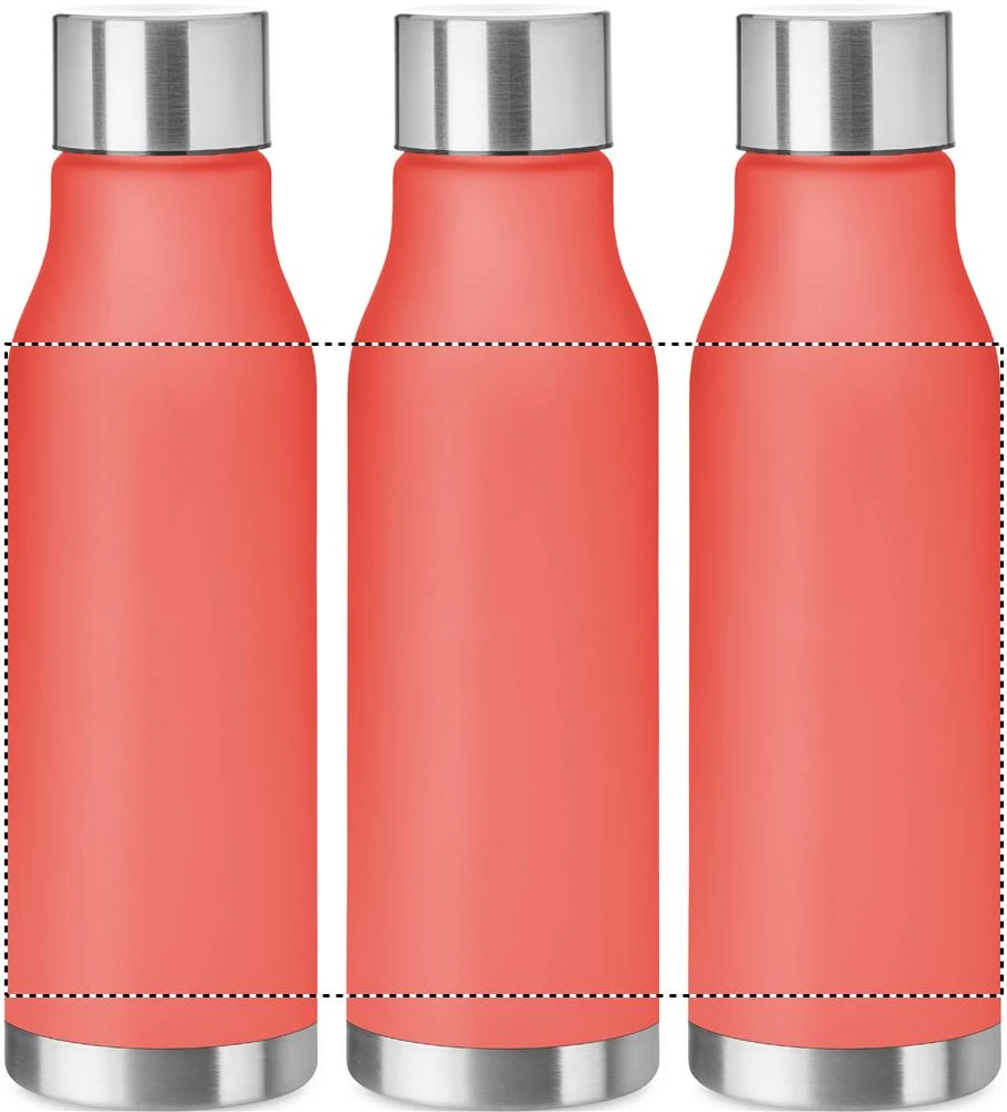 Fľaša z RPET, 600ml – transparentní červená – tlačová plocha – Dookola 360°