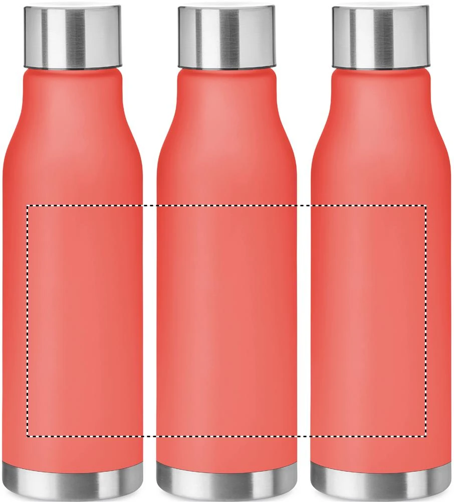 Fľaša z RPET, 600ml – transparentní červená – tlačová plocha – Dookola (rotačná sieťotlač)