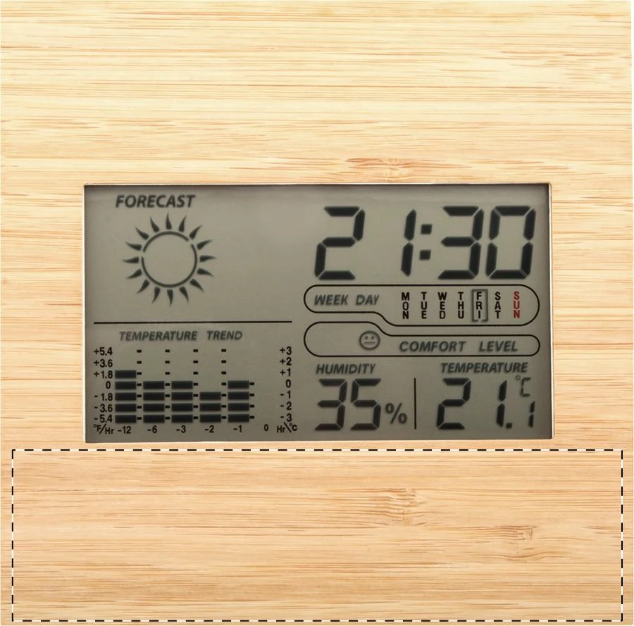 Boocast bambusová meteorologická stanica – natural – tlačová plocha – Predná strana - spodná časť