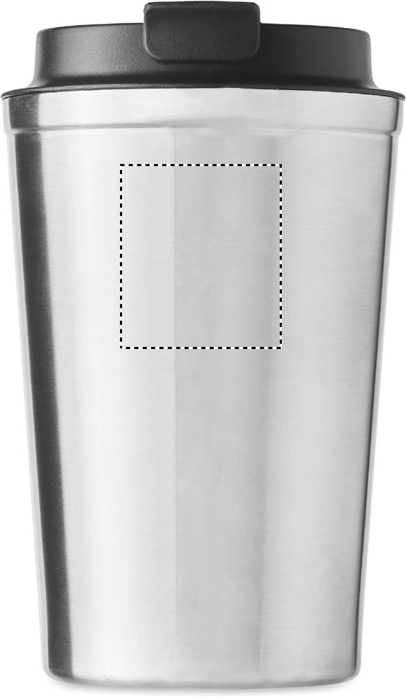 Dvojstenný pohárik 350ml – matná stříbrná – tlačová plocha – Predná strana hore