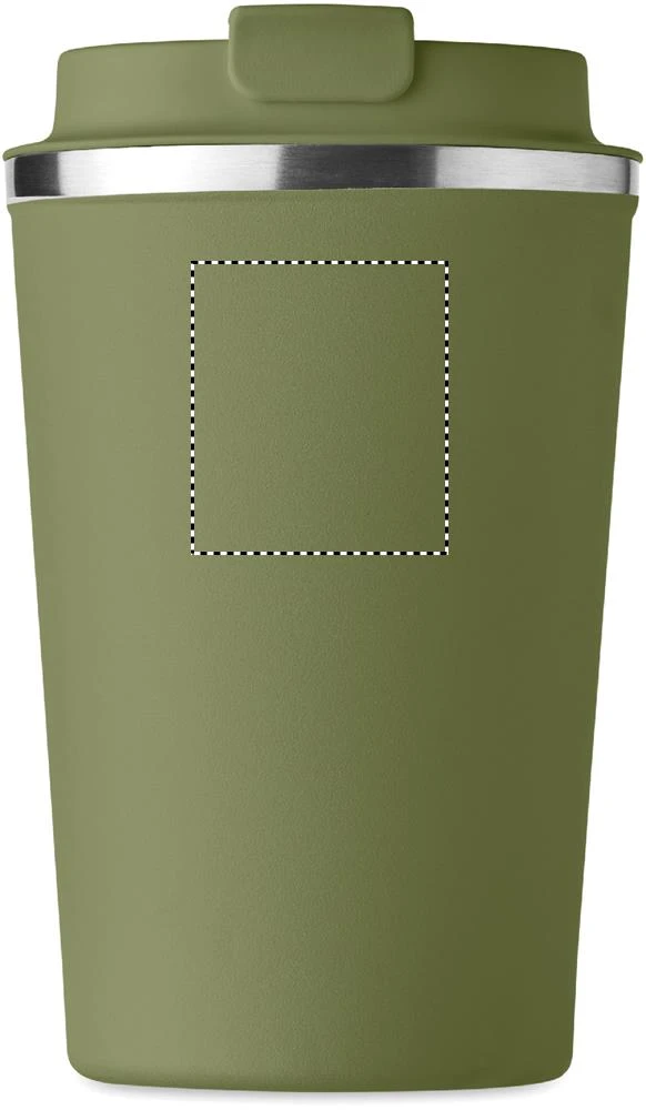 Dvojstenný pohárik 350ml – tmavě zelená – tlačová plocha – Predná strana hore