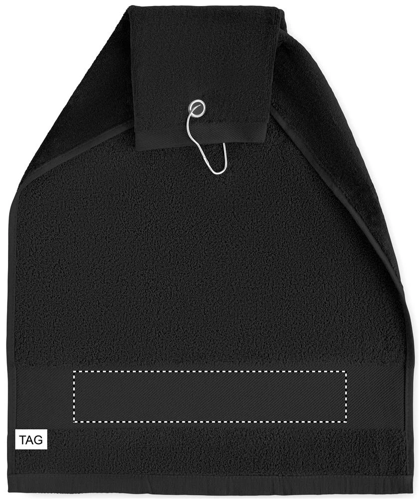 Bavlnený golfový uterák – černá – tlačová plocha – STRAP SIDE 2