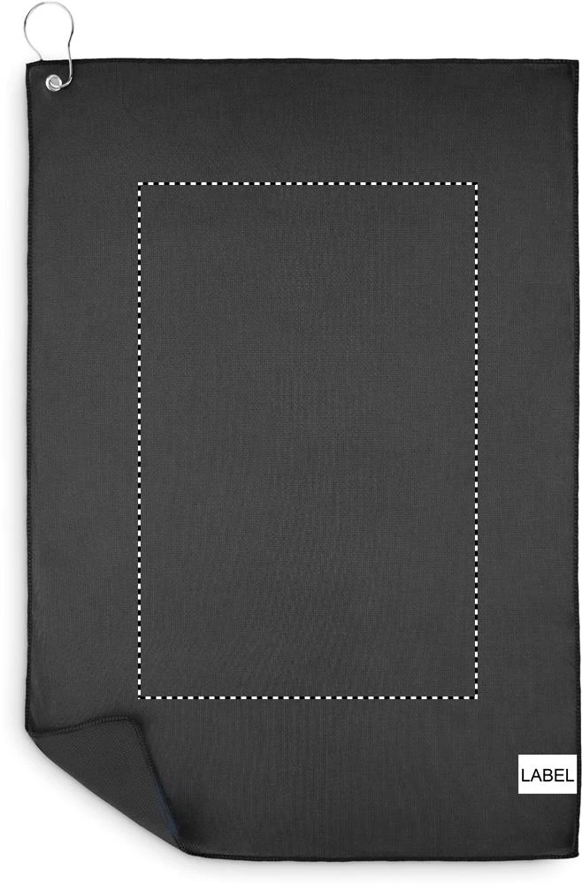 Golfový RPET uterák s háčikom – černá – tlačová plocha – TOWEL BACK SMOOTH