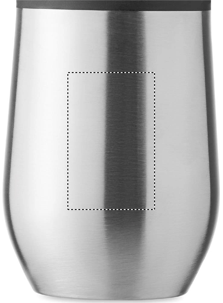Hrnček s dvojitou stenou 350ml – matná stříbrná – tlačová plocha – Predná strana – tampónová tlač