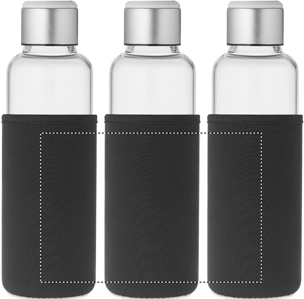 Sklenená fľaša s pripomienkou – černá – tlačová plocha – POUCH T1