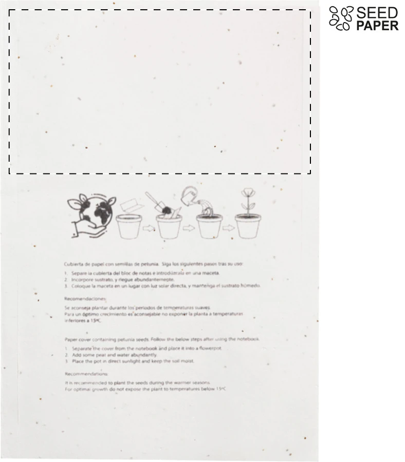 Semeno Note blok so semienkami – natural – tlačová plocha – Zadná strana