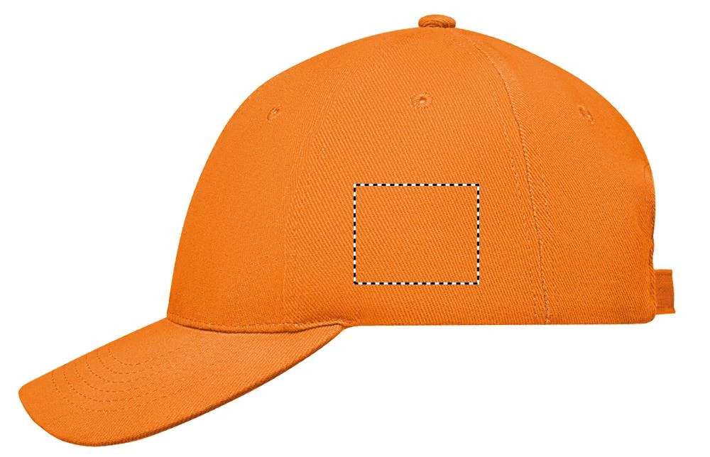 Päťpanelová čiapka – oranžová – tlačová plocha – Ľavý bok