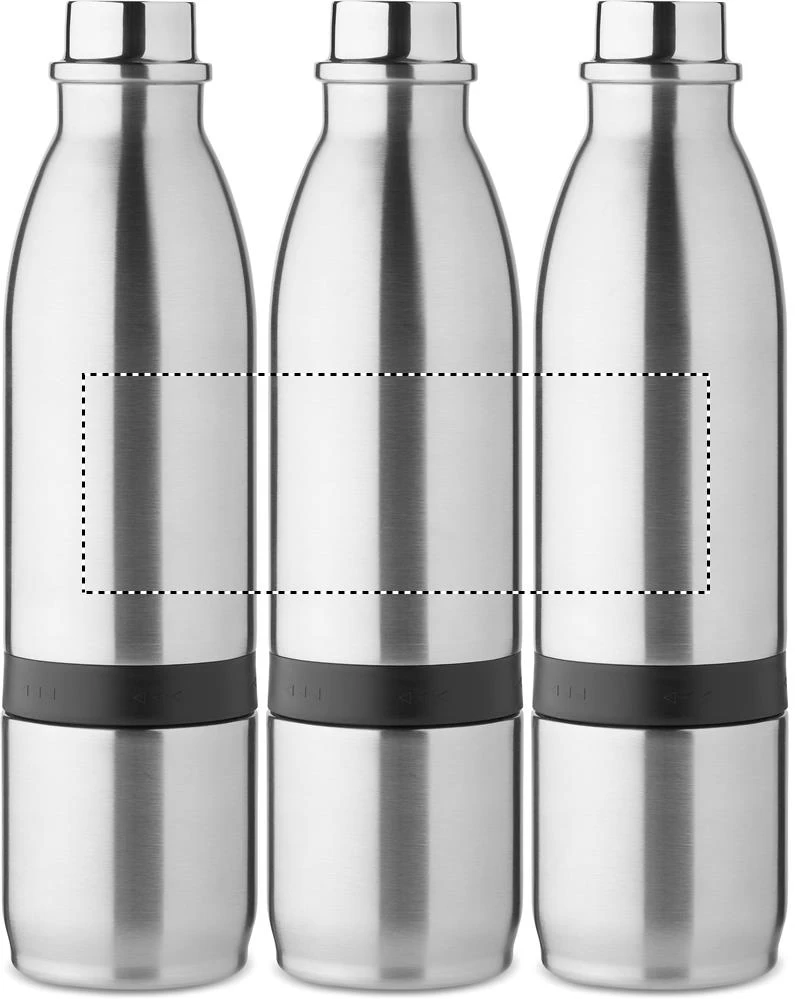 Dvojstenná fľaša 2v1, 500 ml – matná stříbrná – tlačová plocha – BOTTLE ROUNDSCREEN