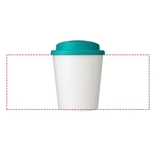 Hrnček s tepelnou izoláciou Brite-Americano Espresso Eco odolný voči rozliatiu a objemom 250 ml – vodní modrá – tlačová plocha – Po obvode
