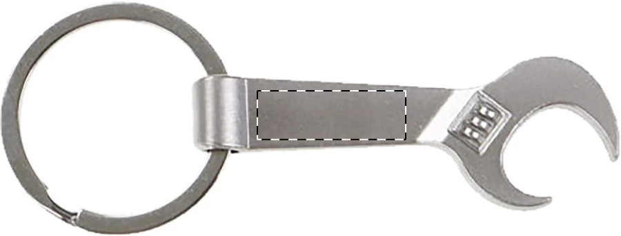 Spanner prívesok na kľúče s otváračom na fľaše – silver – tlačová plocha – Predná strana