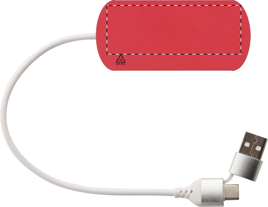 Raluhub USB hub – red – tlačová plocha – Vrchná časť