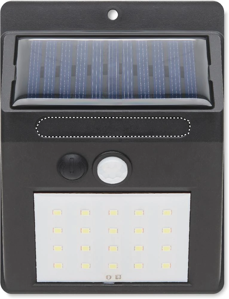 Solárne pohybové LED svetlo – černá – tlačová plocha – Bok 1