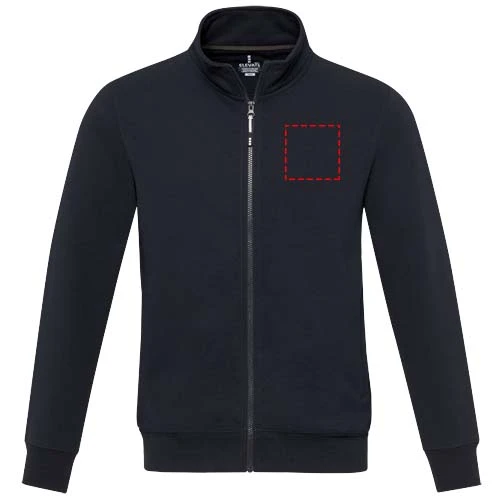 Galena unisex recyklovaný celorozopínací sveter - Elevate – námornícka modrá – tlačová plocha – Ľavá strana hrude