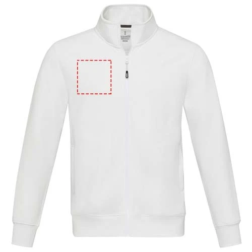 Galena unisex recyklovaný celorozopínací sveter - Elevate – bílá – tlačová plocha – Pravá strana hrude