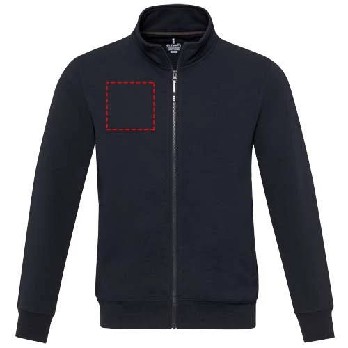 Galena unisex recyklovaný celorozopínací sveter - Elevate – námornícka modrá – tlačová plocha – Pravá strana hrude
