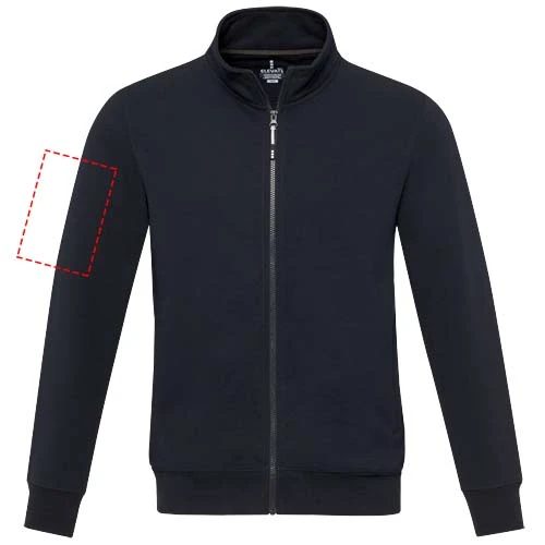 Galena unisex recyklovaný celorozopínací sveter - Elevate – námornícka modrá – tlačová plocha – Pravý biceps