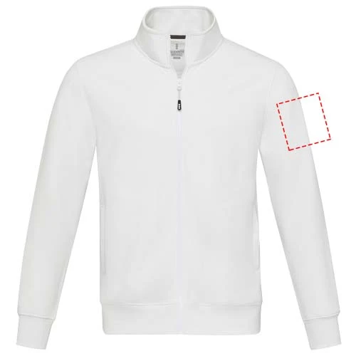 Galena unisex recyklovaný celorozopínací sveter - Elevate – bílá – tlačová plocha – Ľavý biceps