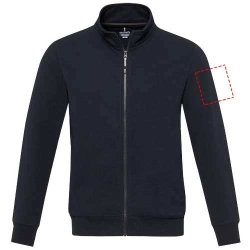 Galena unisex recyklovaný celorozopínací sveter - Elevate – námornícka modrá – tlačová plocha – Ľavý biceps