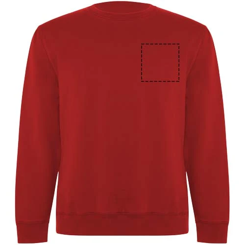 Batian unisex sveter s výstrihom crewneck - Roly – červená – tlačová plocha – Ľavá strana hrude