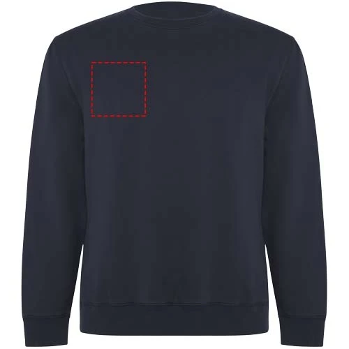 Batian unisex sveter s výstrihom crewneck - Roly – námornícka modrá – tlačová plocha – Pravá strana hrude