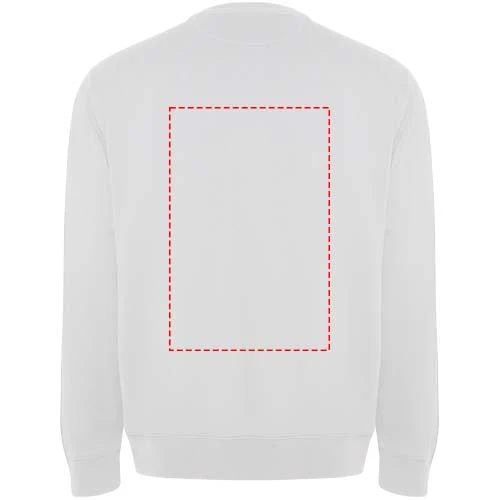 Batian unisex sveter s výstrihom crewneck - Roly – bílá – tlačová plocha – Horná časť chrbta