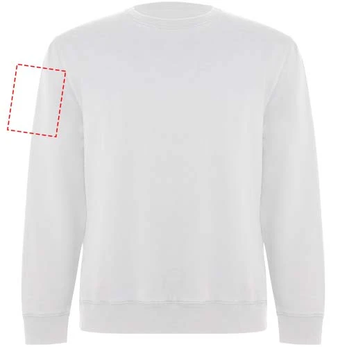 Batian unisex sveter s výstrihom crewneck - Roly – bílá – tlačová plocha – Pravý biceps