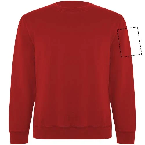 Batian unisex sveter s výstrihom crewneck - Roly – červená – tlačová plocha – Ľavý biceps