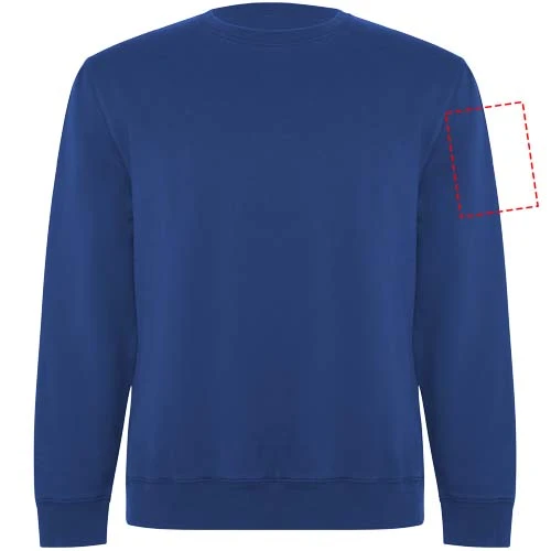 Batian unisex sveter s výstrihom crewneck - Roly – kráľovská modrá – tlačová plocha – Ľavý biceps