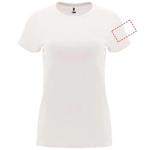 Capri dámske tričko s krátkym rukávom - Roly – vintage bílá – tlačová plocha – Ľavý biceps