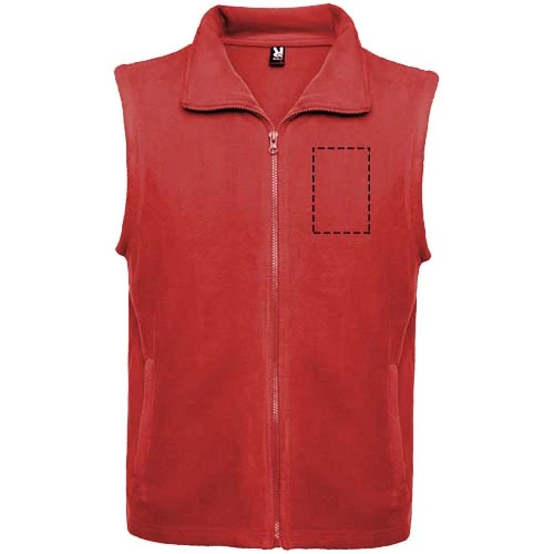 Bellagio unisex fleecová vesta - Roly – červená – tlačová plocha – Ľavá strana hrude